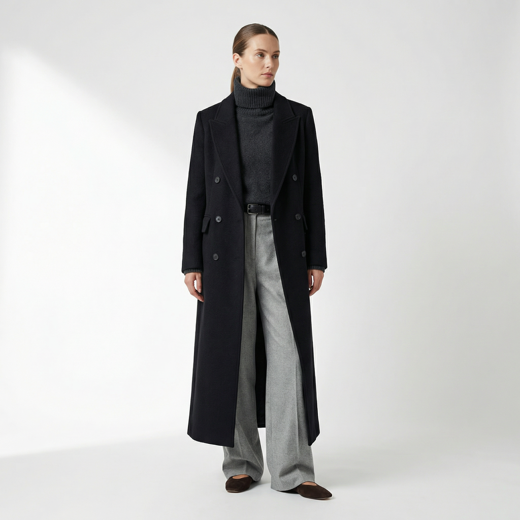 The Kensington 100% Boiled Wool Maxi Coat -  Black