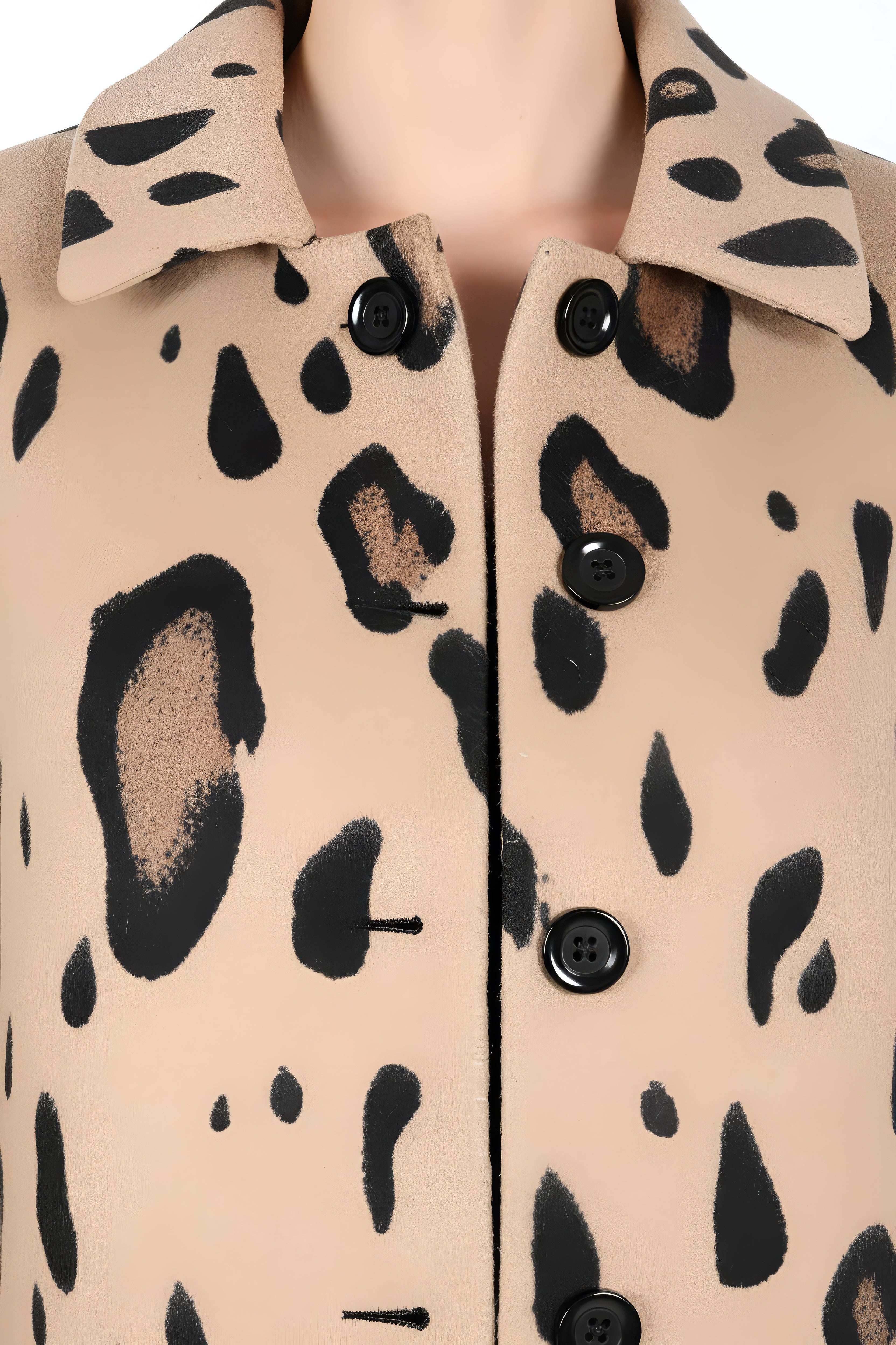 Chic Leopard Print Wool Blend Mini Coat / Structured Jacket