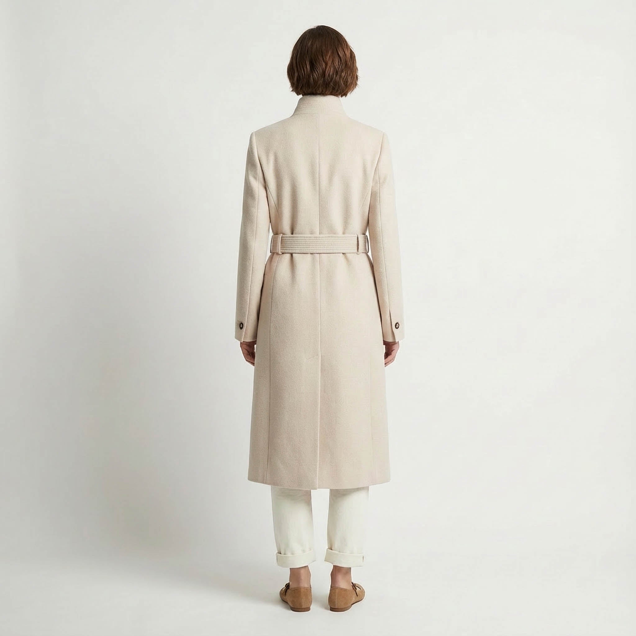 Luxury Belted High-Collar Blend Long Wrap Coat