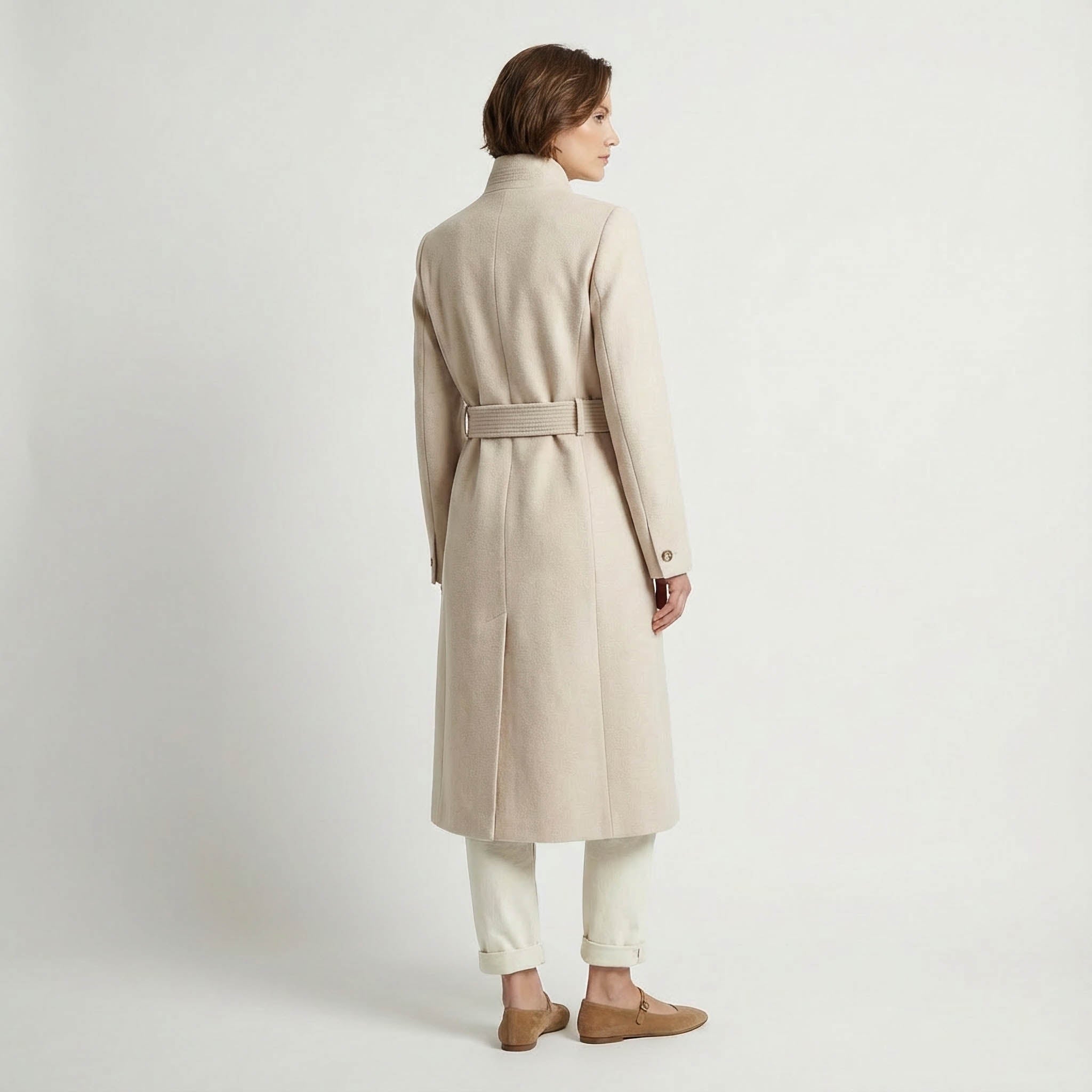 Luxury Belted High-Collar Blend Long Wrap Coat