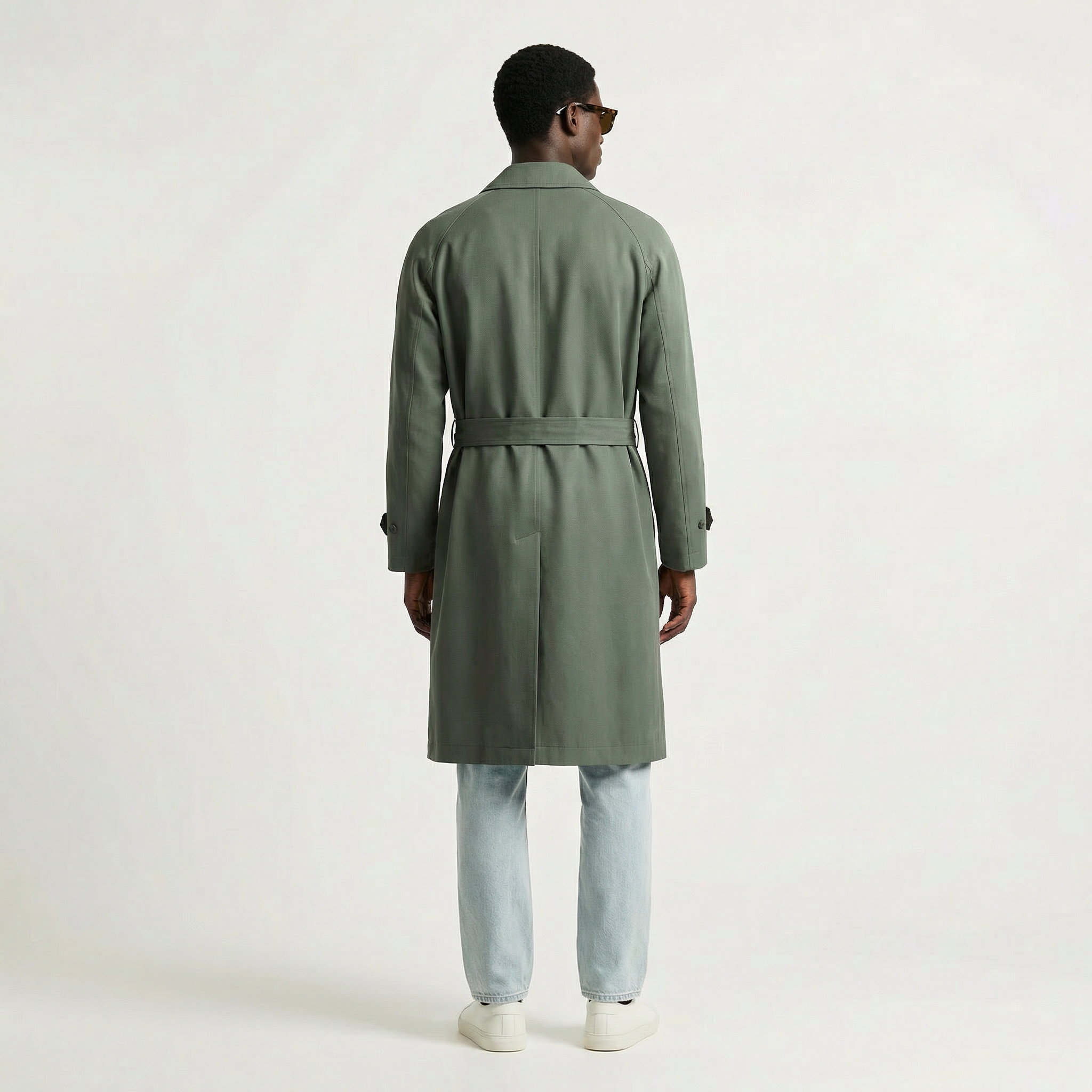 The Mayfair Moss – Minimalist Sage Green Trench Coat