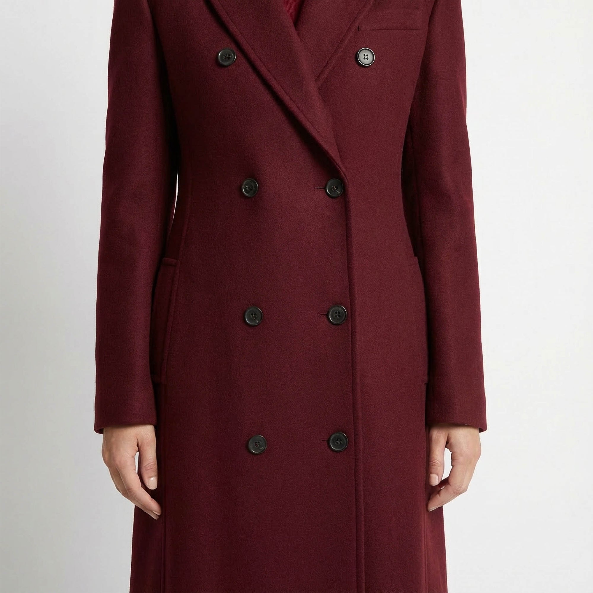 Muse Wool Rich Coat | Burgundy Double-Breasted Maxi Coat