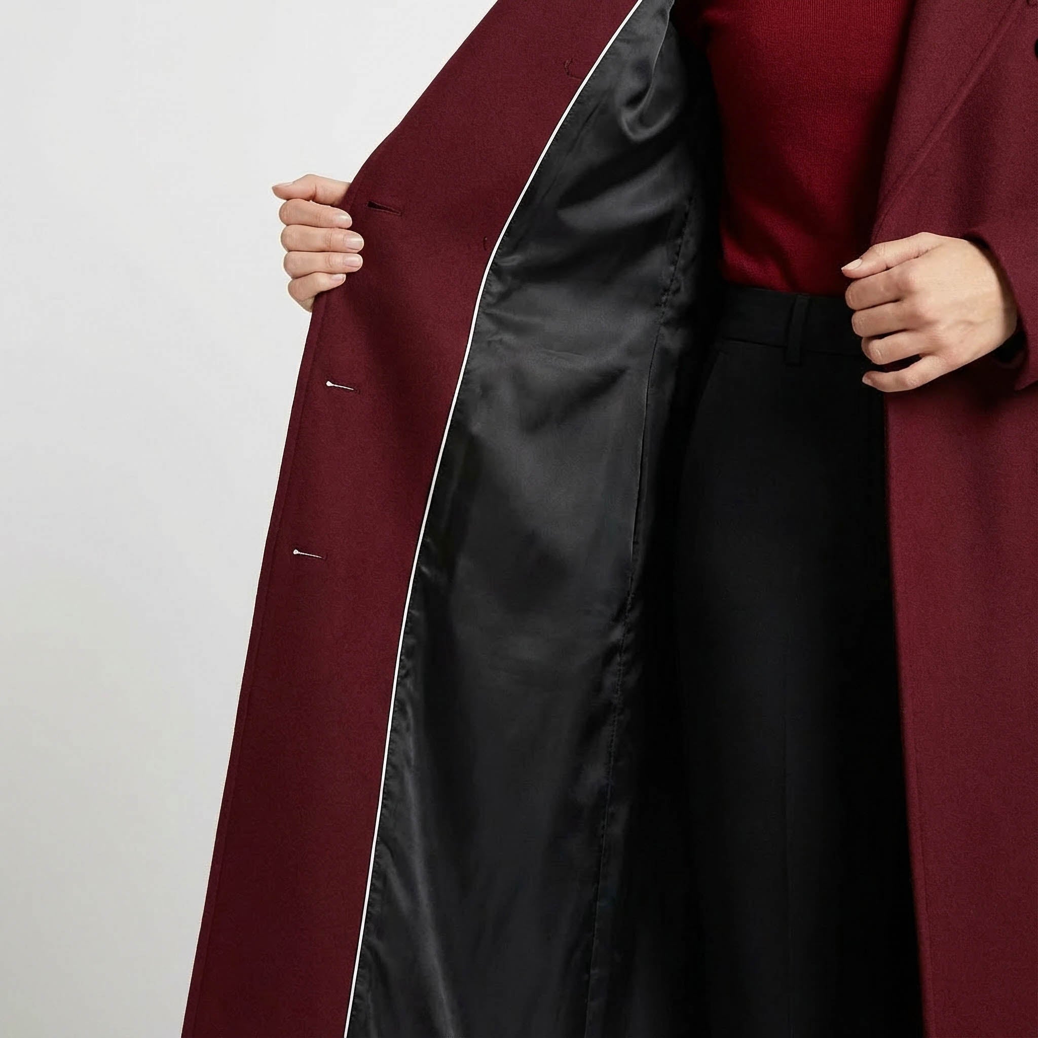 Muse Wool Rich Coat | Burgundy Double-Breasted Maxi Coat