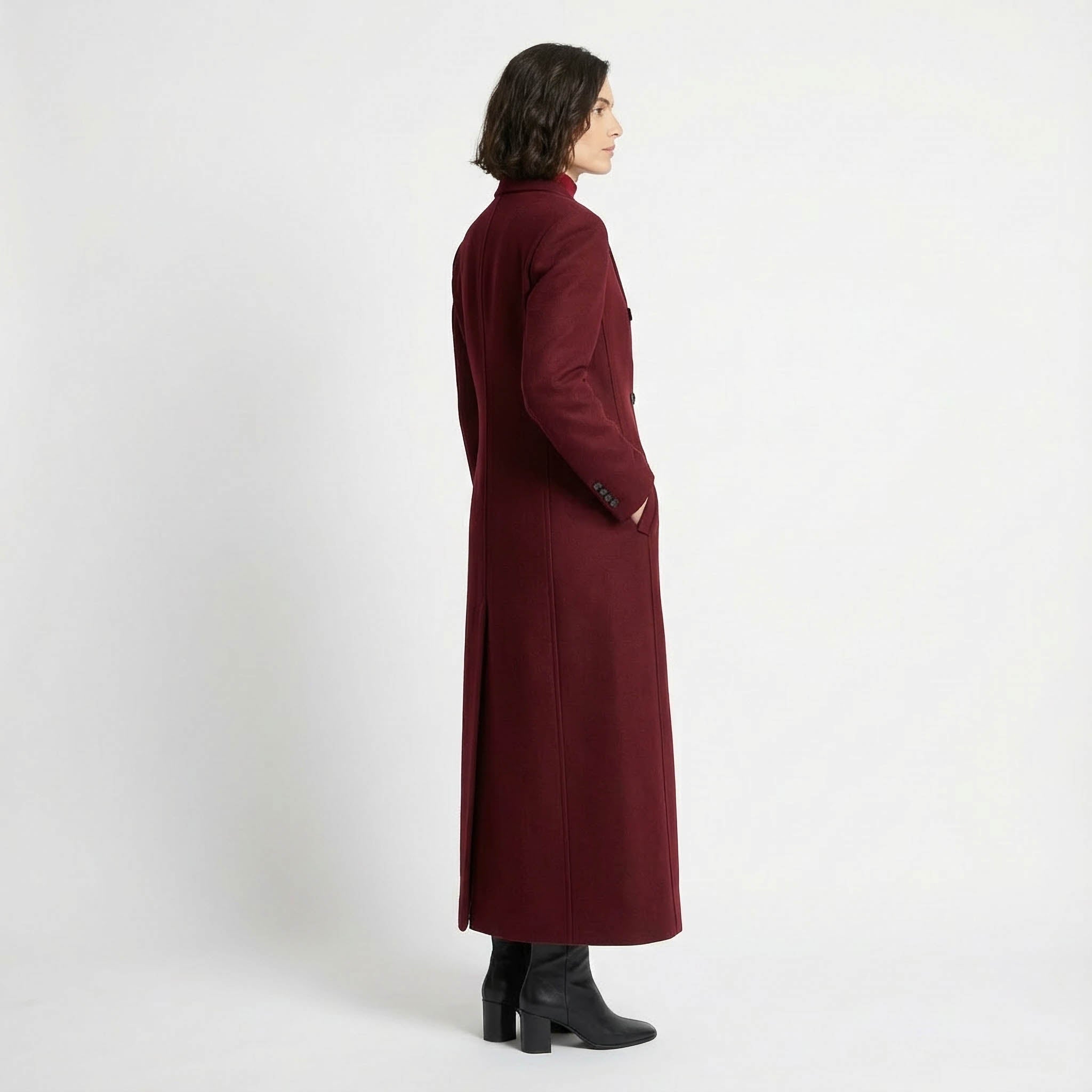 Muse Wool Rich Coat | Burgundy Double-Breasted Maxi Coat