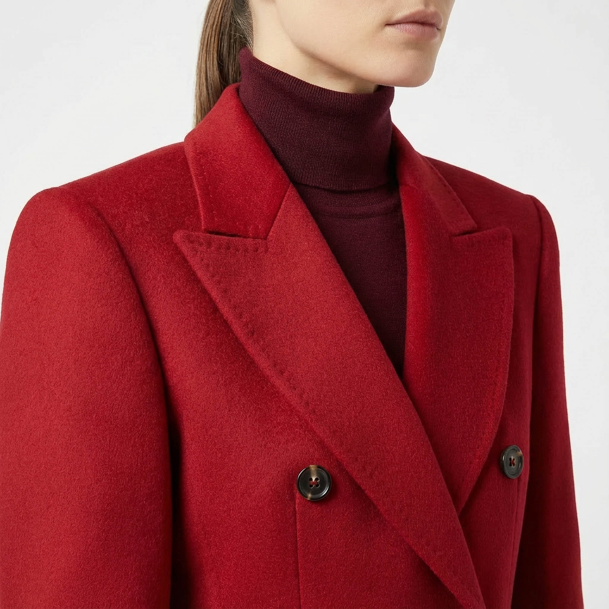 Power Shoulder Statement Red Double-Breasted Wool Blend Coat