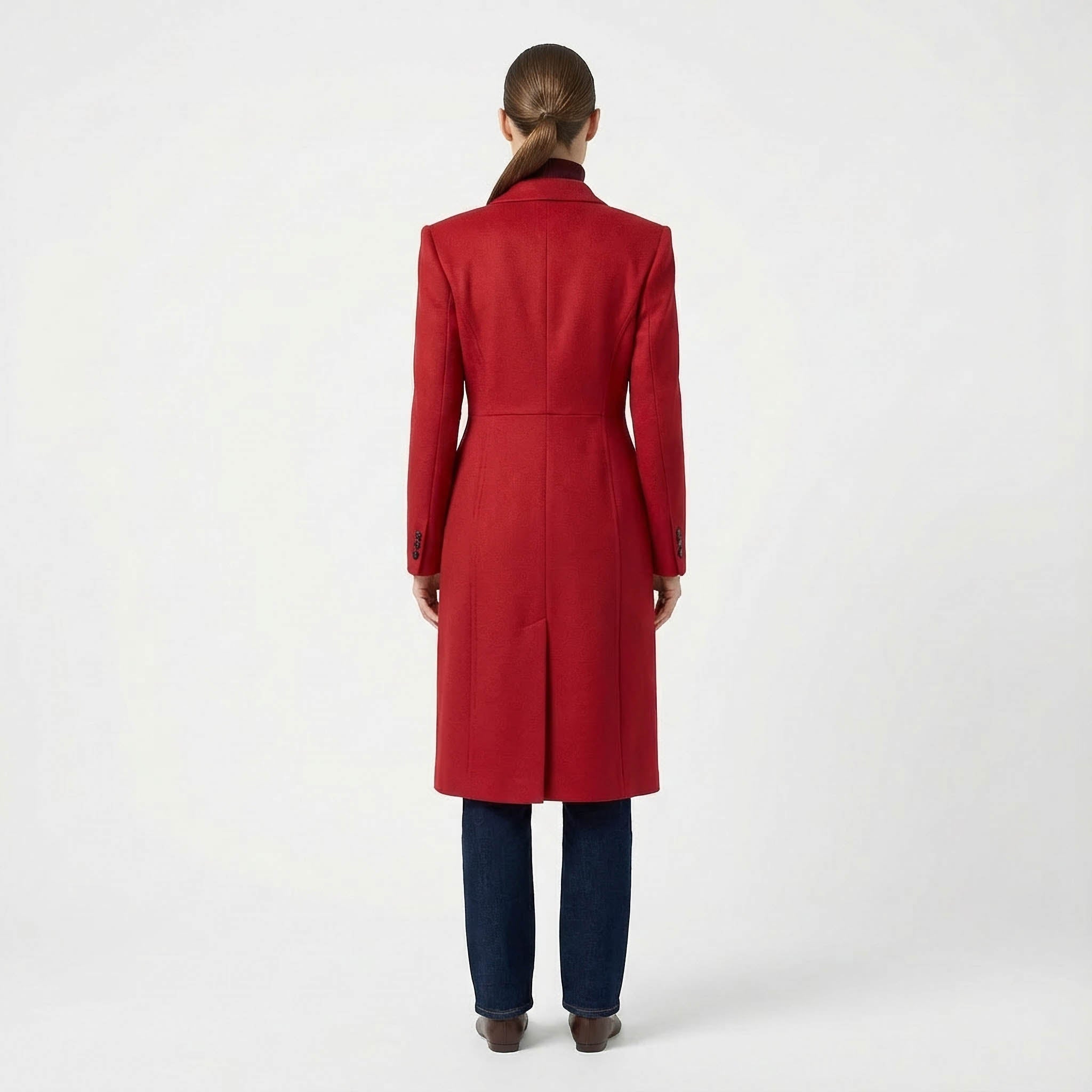 Power Shoulder Statement Red Double-Breasted Wool Blend Coat