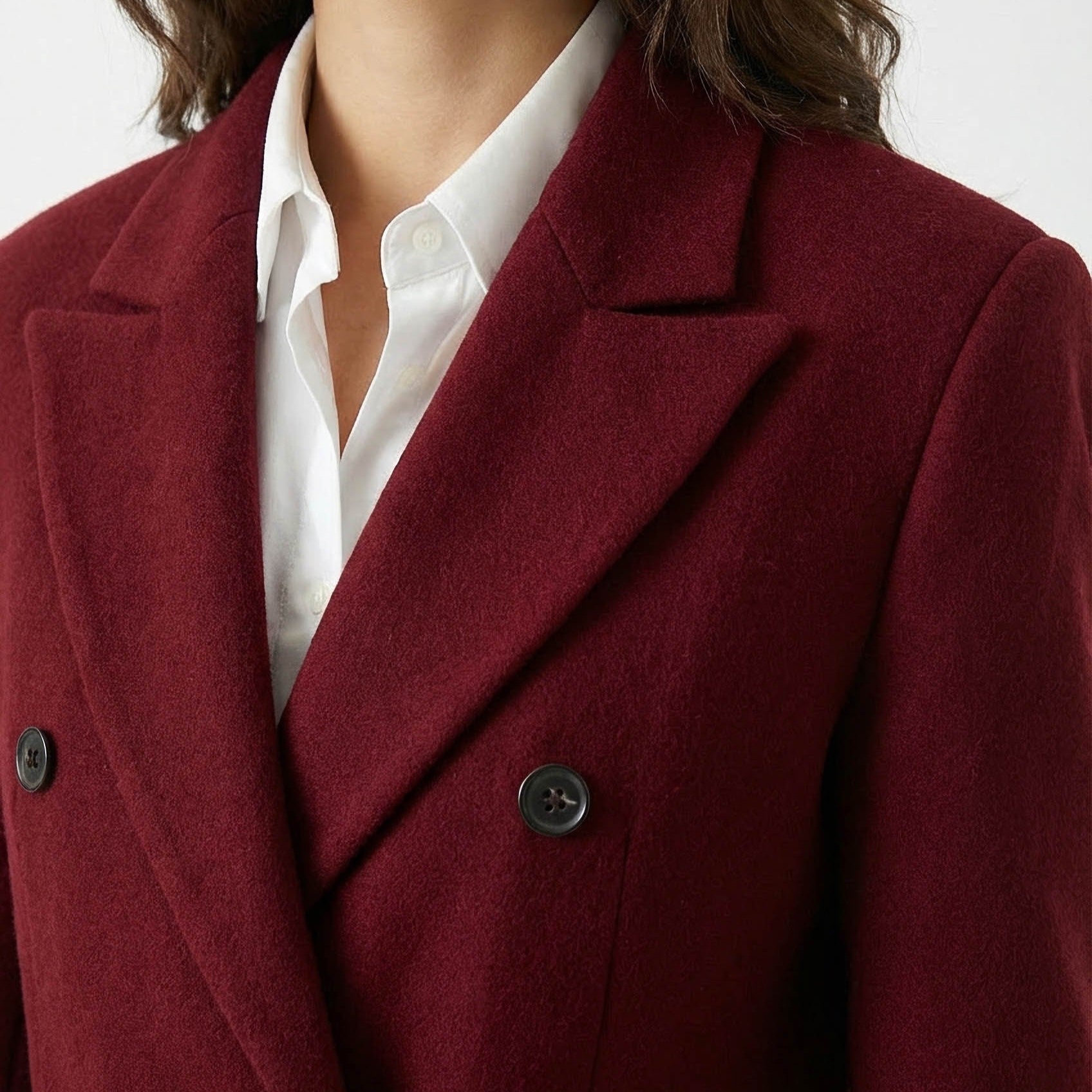 Ravenna Structured Wool Coat | Deep Burgundy Double-Breasted Outerwear