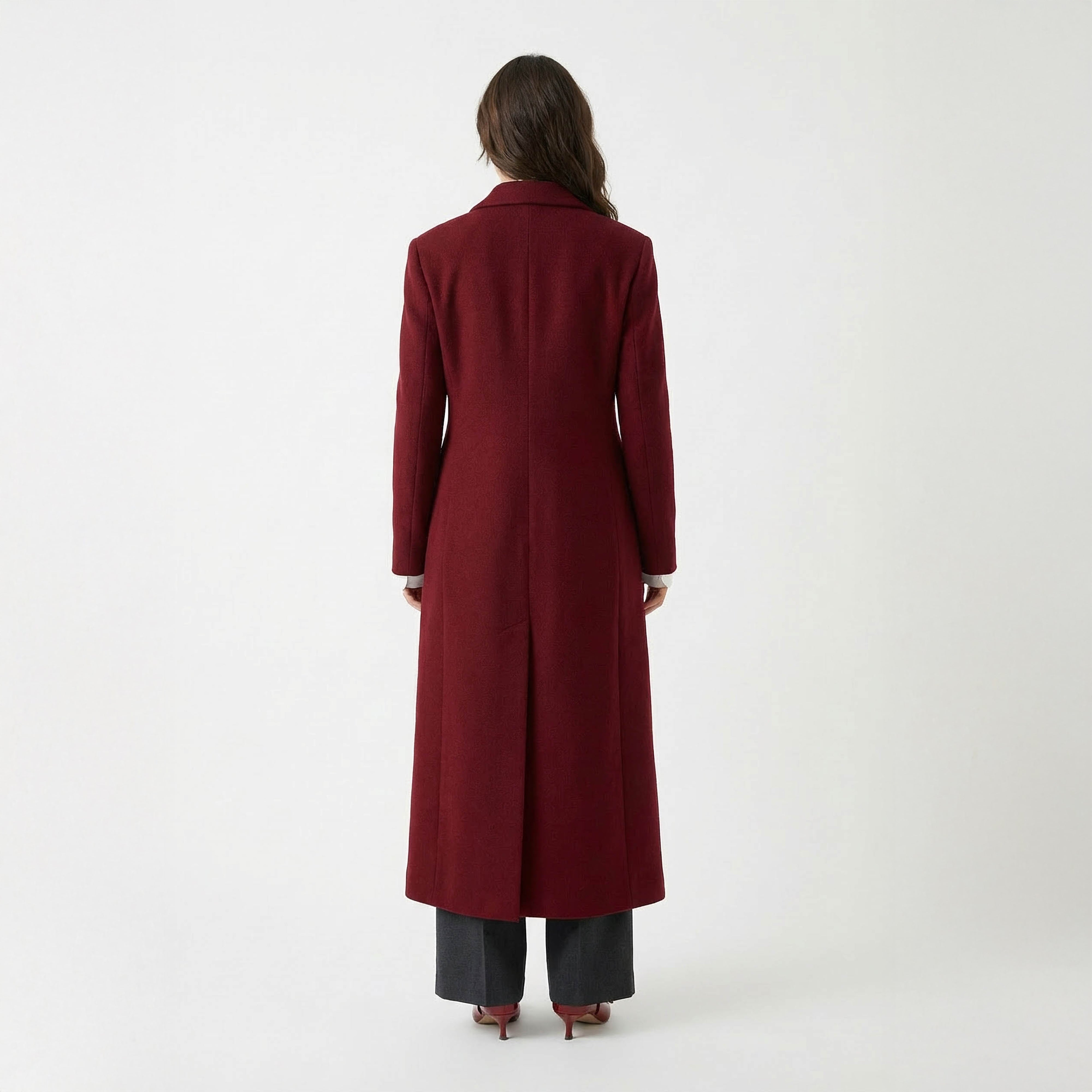 Ravenna Structured Wool Coat | Deep Burgundy Double-Breasted Outerwear