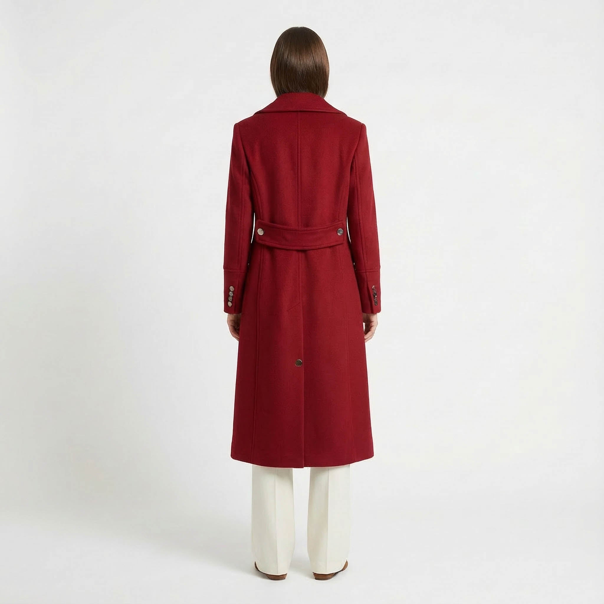 Statement Red Double-Breasted Wool-Blend Coat with Shoulder Detail