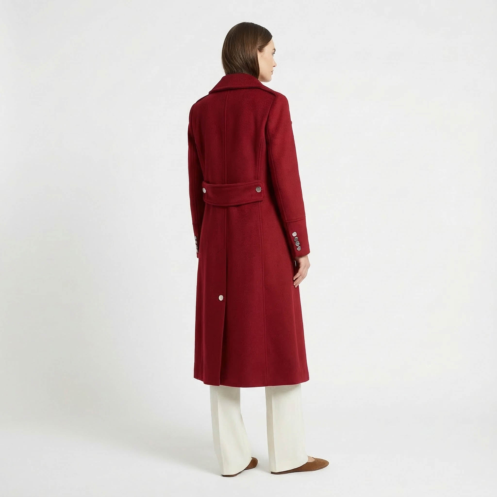 Statement Red Double-Breasted Wool-Blend Coat with Shoulder Detail