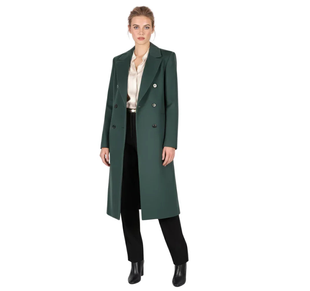 Tailored Emerald Green Double-Breasted Wool Blend Coat