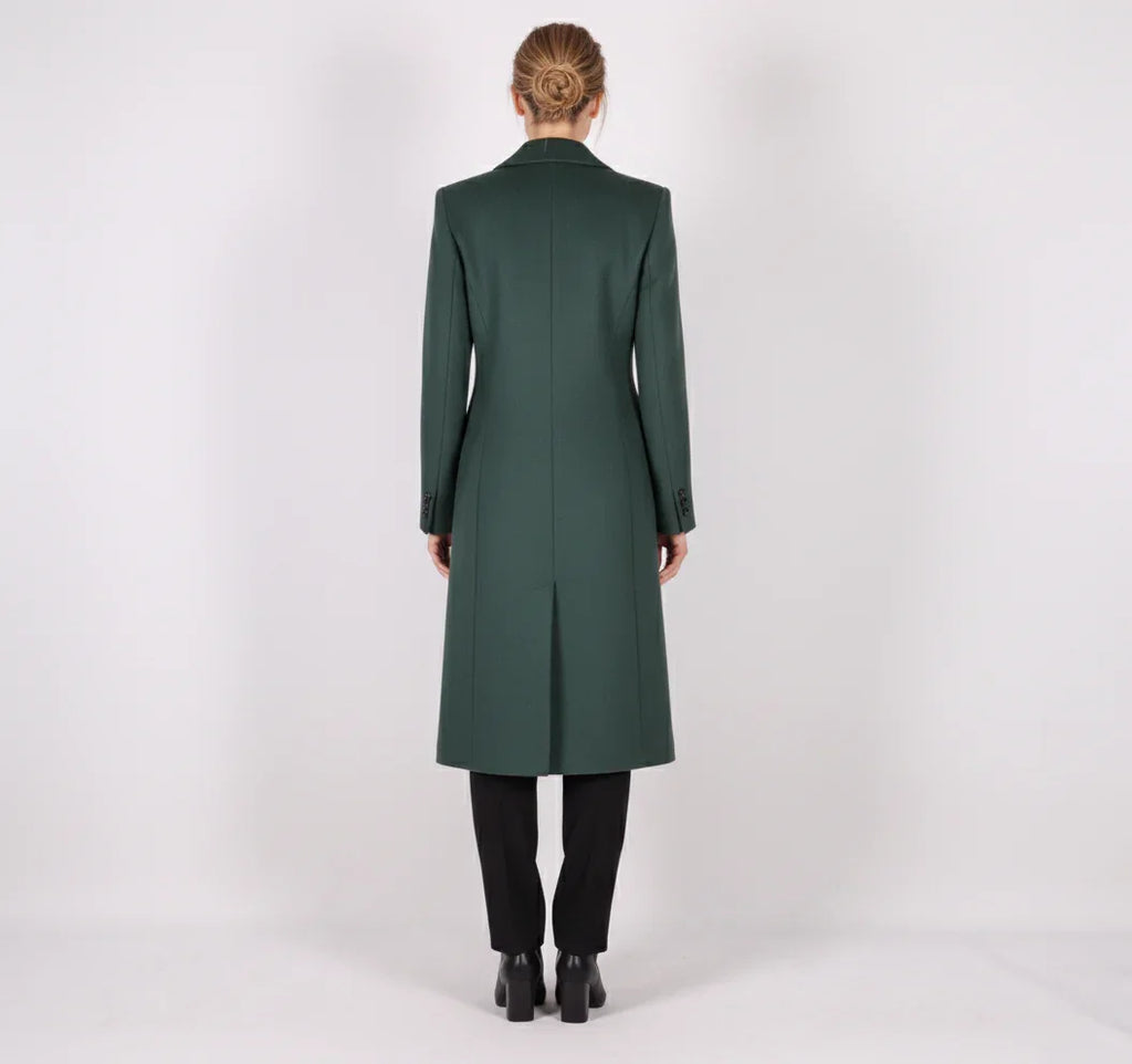 Tailored Emerald Green Double-Breasted Wool Blend Coat