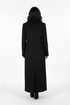 Dramatic Maxi Length Black Double-Breasted Premium Wool Coat