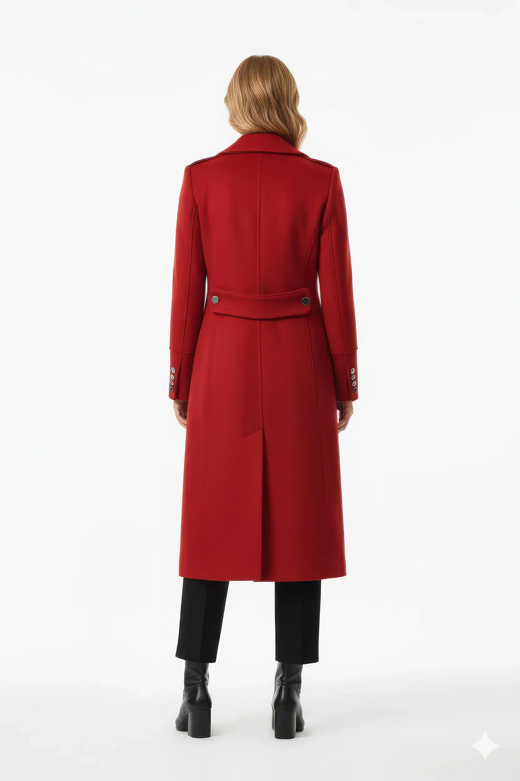 Statement Red Double-Breasted Wool-Blend Coat with Shoulder Detail