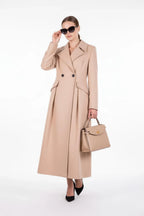 Dramatic Pleated A-Line Maxi Coat in Luxury Wool Blend