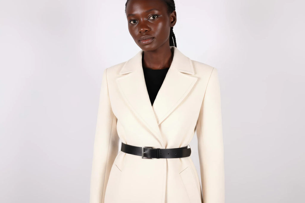 Tailored Cream Wool Blend Coat with Statement Belt