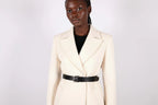 Tailored Cream Wool Blend Coat with Statement Belt