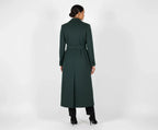 Luxury Maxi Length Wrap Coat in Deep Forest Green with Military Details