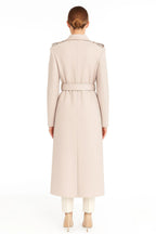 Classic Military-Detail Belted Wool-Cashmere Blend Coat in Light Beige