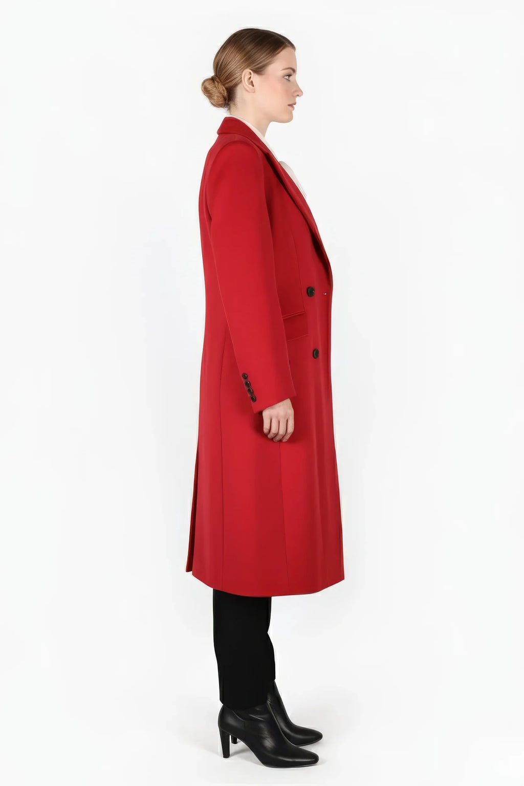 Power Shoulder Statement Red Double-Breasted Wool Blend Coat