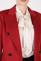 Power Shoulder Statement Red Double-Breasted Wool Blend Coat