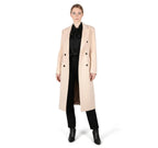 Classic Double-Breasted Midi Coat in Pale Cream Wool Blend