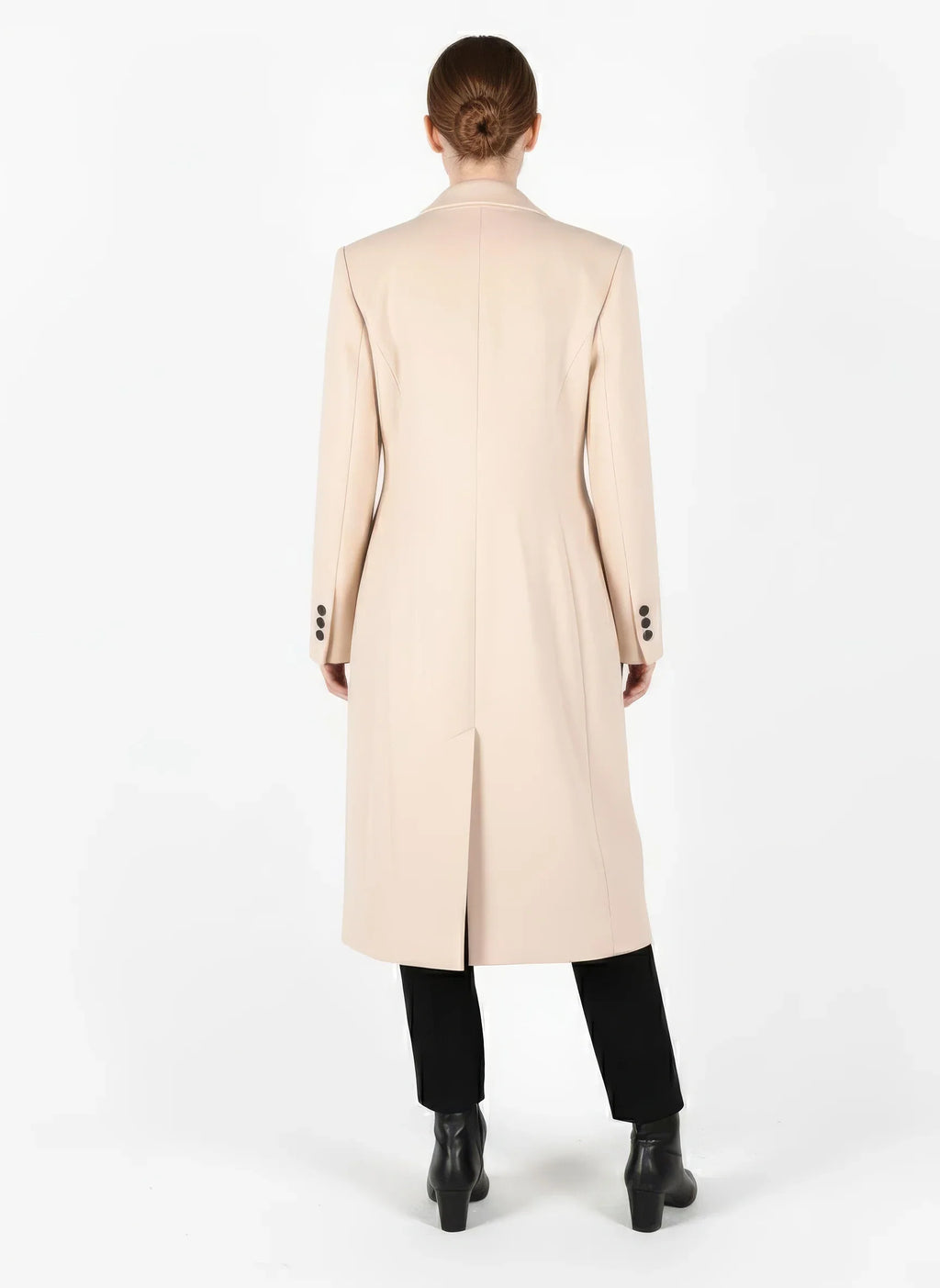 Classic Double-Breasted Midi Coat in Pale Cream Wool Blend