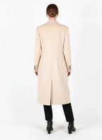 Classic Double-Breasted Midi Coat in Pale Cream Wool Blend