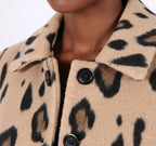 Chic Leopard Print Wool Blend Mini Coat / Structured Jacket