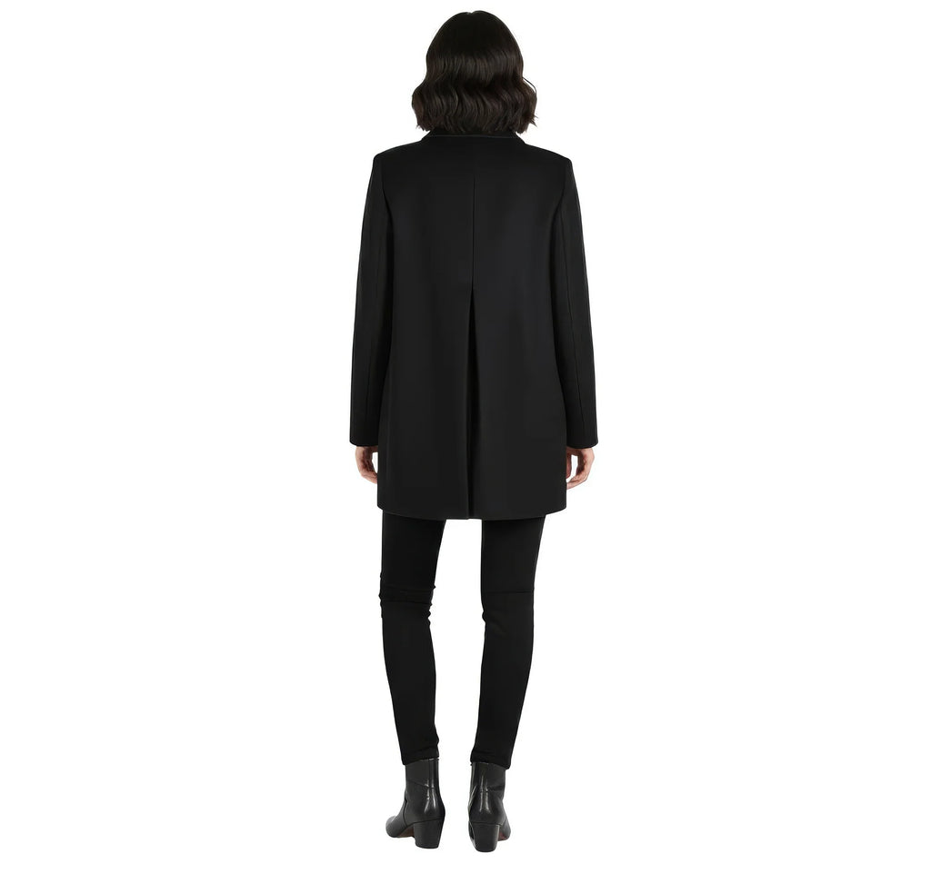 Classic Black Single-Breasted Wool Blend Car Coat / Jacket