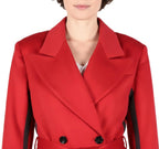 Striking Two-Tone Red Wrap Coat with Black Contrast Side Panels