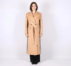 Statement Two-Tone Camel Wrap Coat with Black Contrast Panels