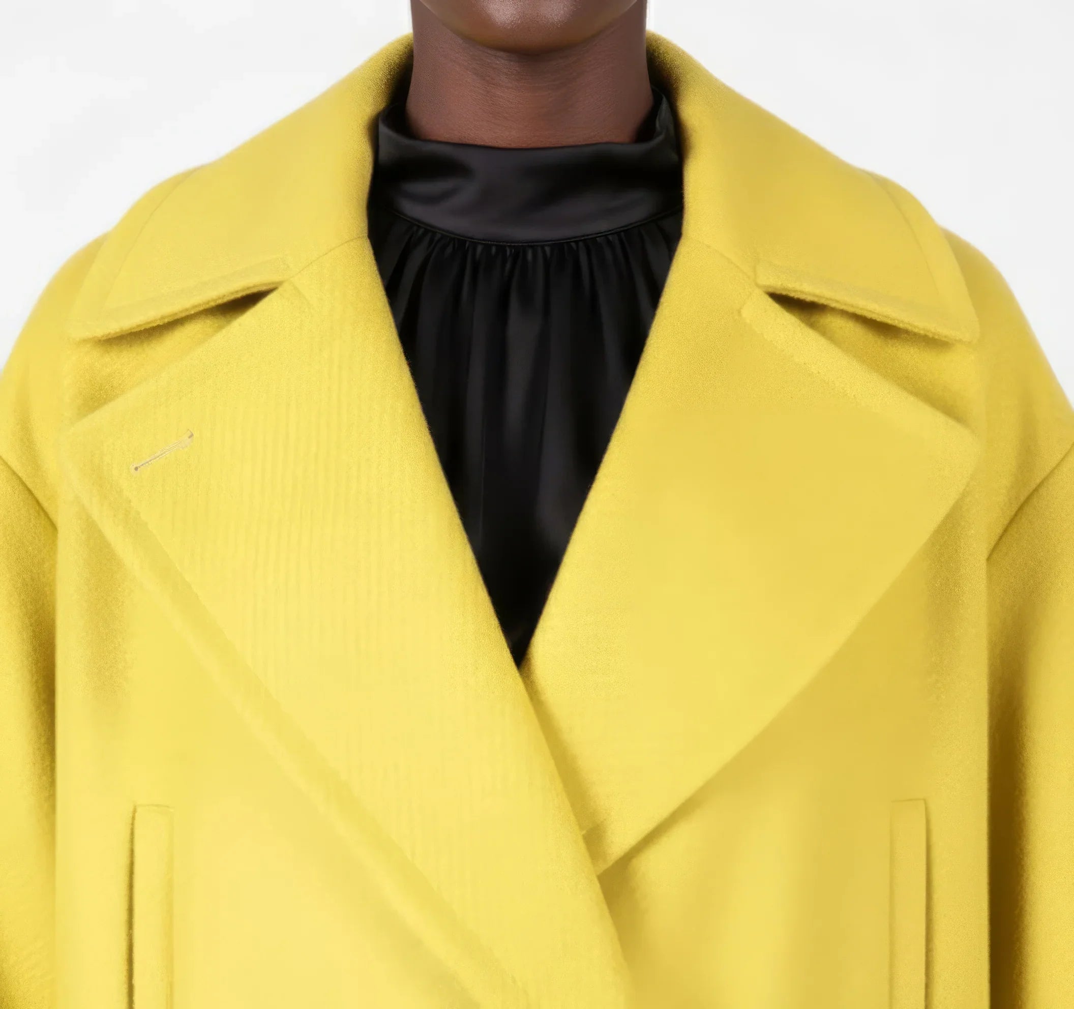 Vibrant Lemon Yellow Double-Breasted Wool Blend Statement Coat