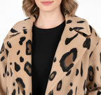 Statement Leopard Print Wool Blend Long Coat with Notch Collar