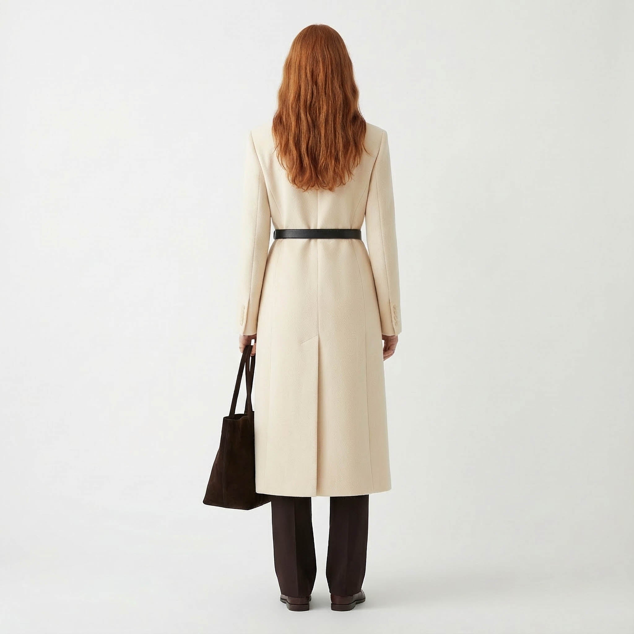 Tailored Cream Wool Blend Coat with Statement Belt