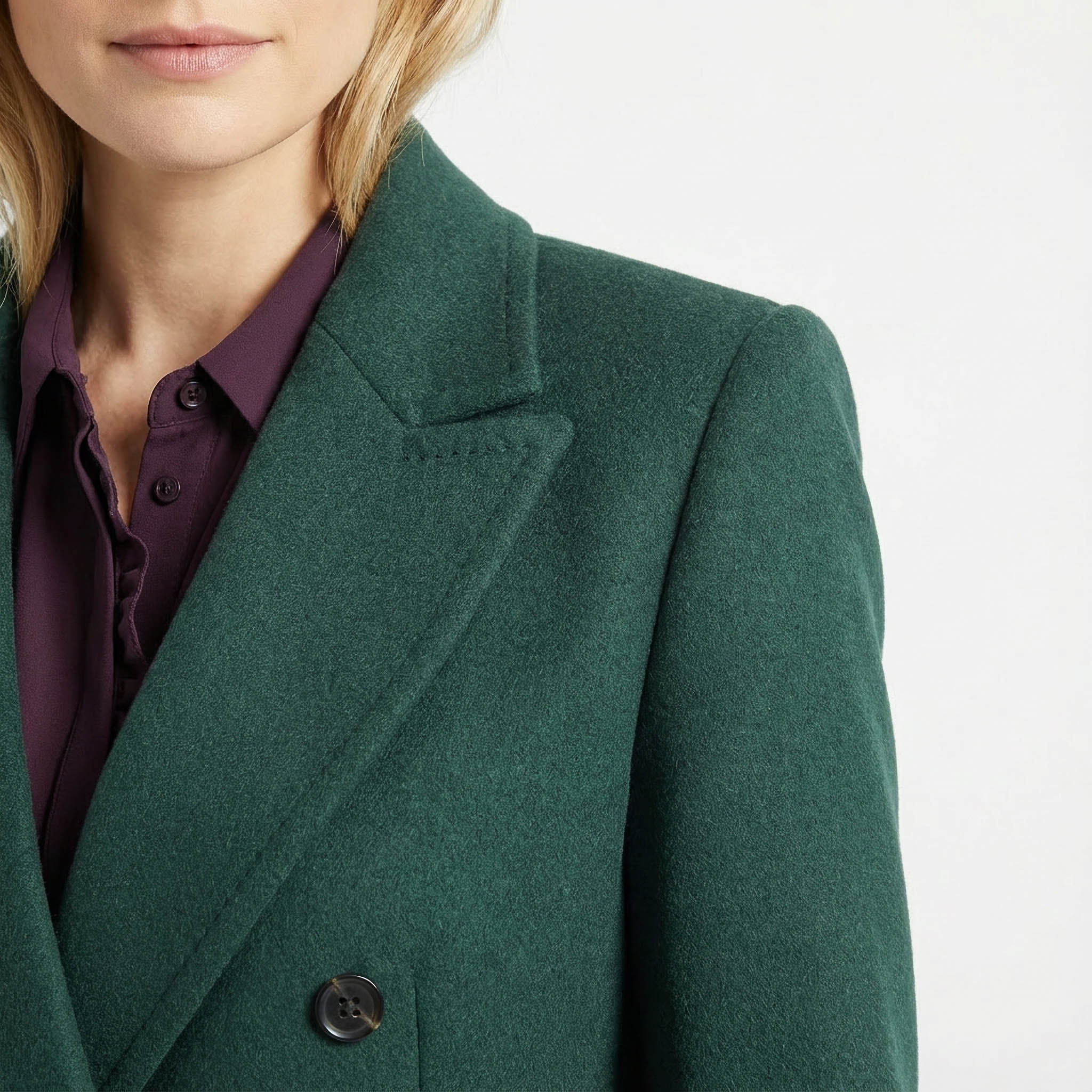 Tailored Emerald Green Double-Breasted Wool Blend Coat