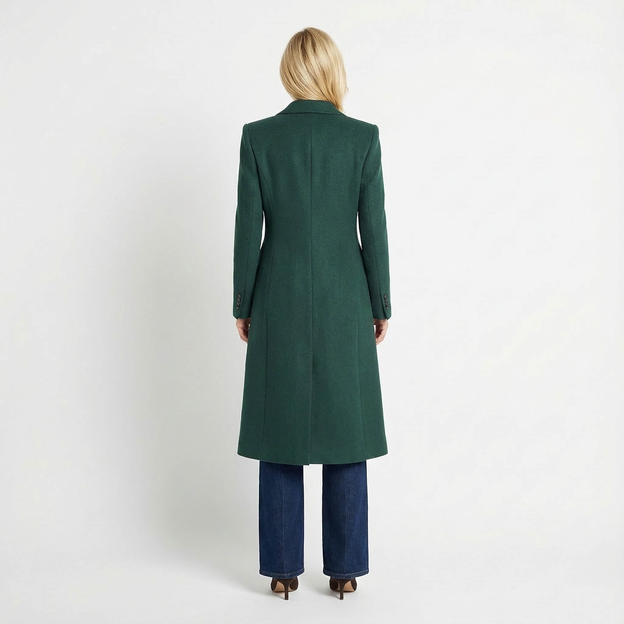 Tailored Emerald Green Double-Breasted Wool Blend Coat