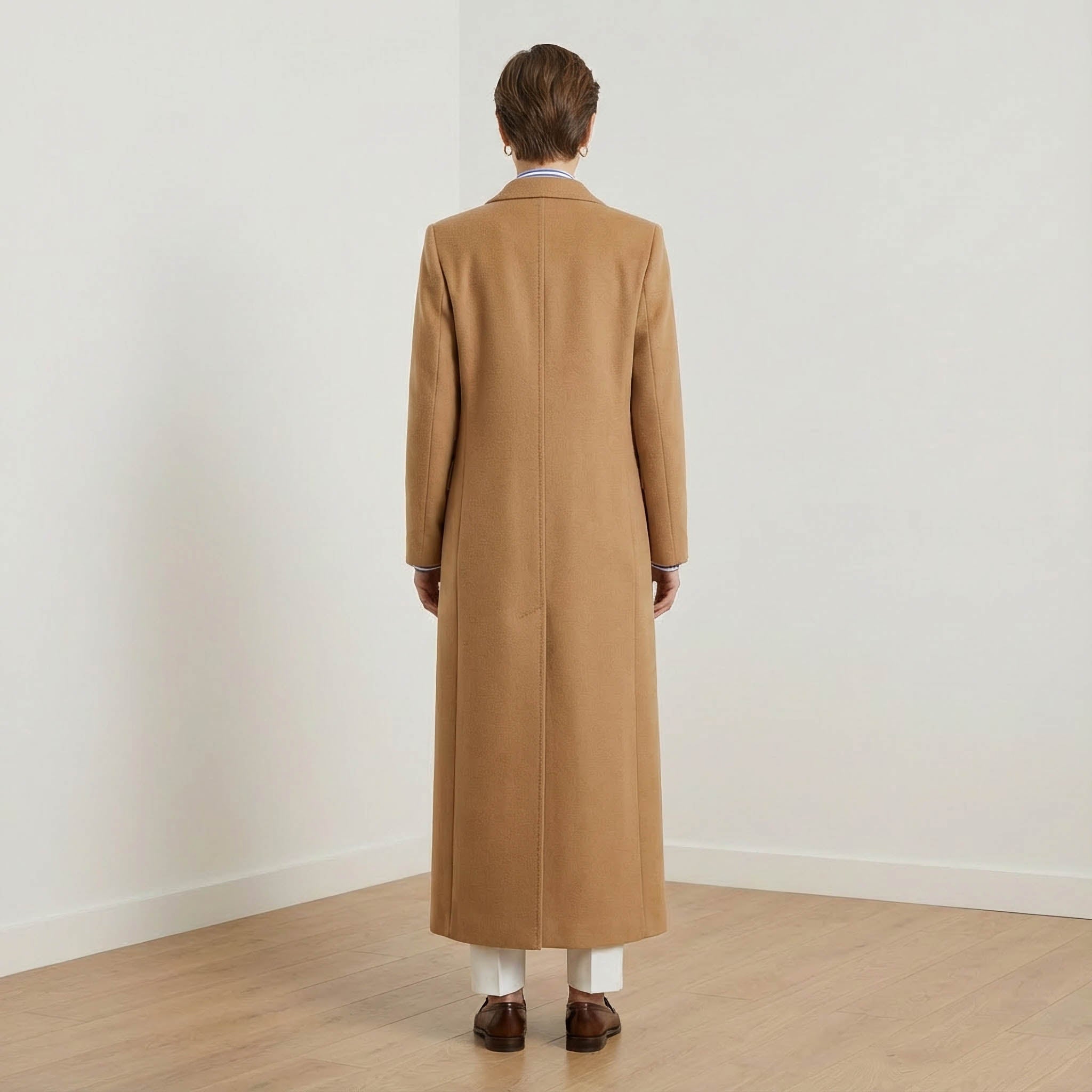 The Noir Signature: Camel Full-Length 100% Cashmere Tailored Coat