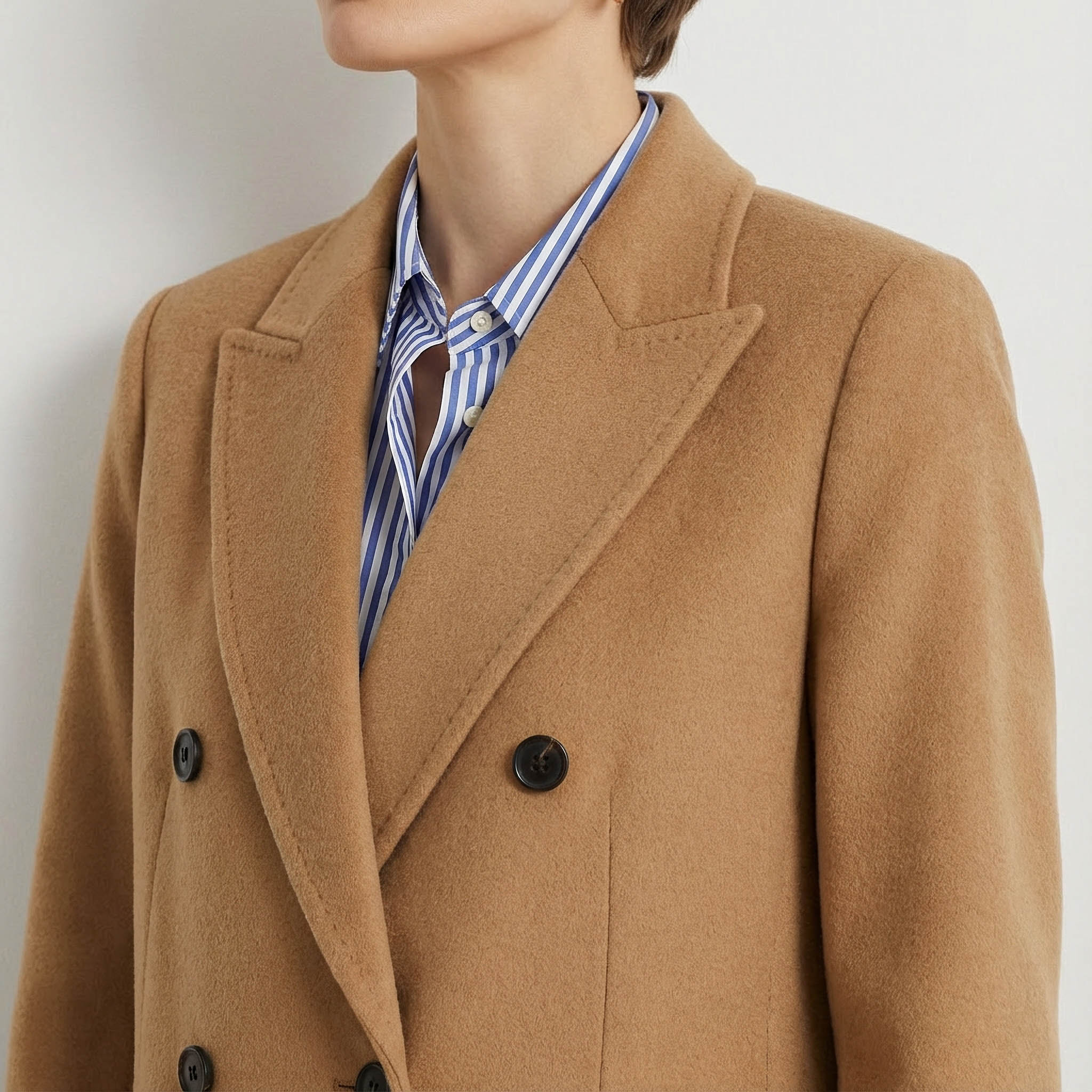 The Noir Signature: Camel Full-Length 100% Cashmere Tailored Coat