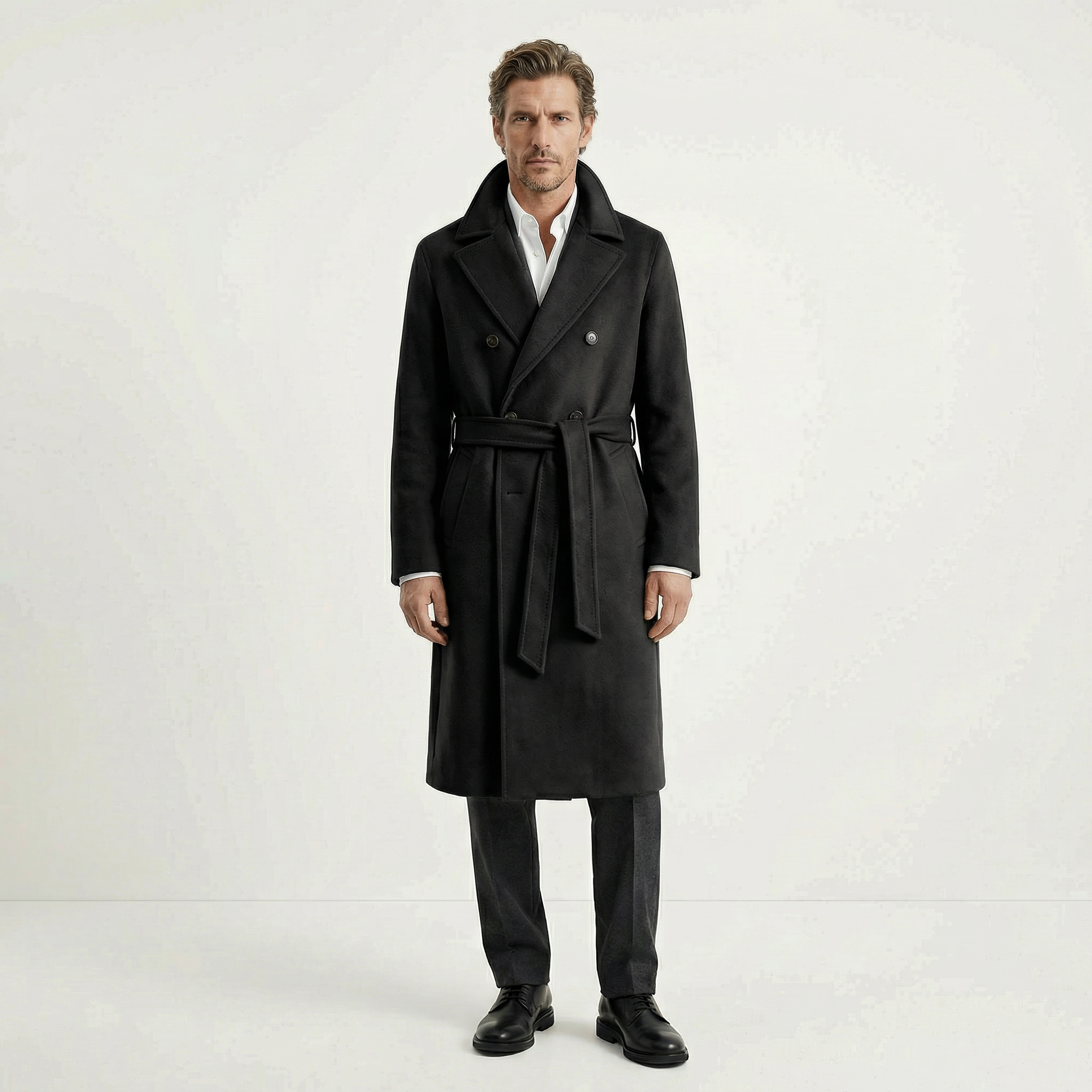 The Savile Black Belted Coat – 100% Italian Cashmere