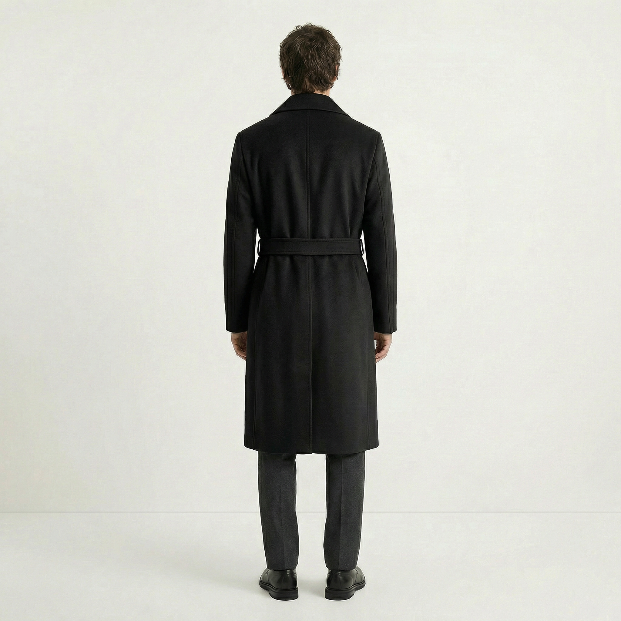 The Savile Black Belted Coat – 100% Italian Cashmere