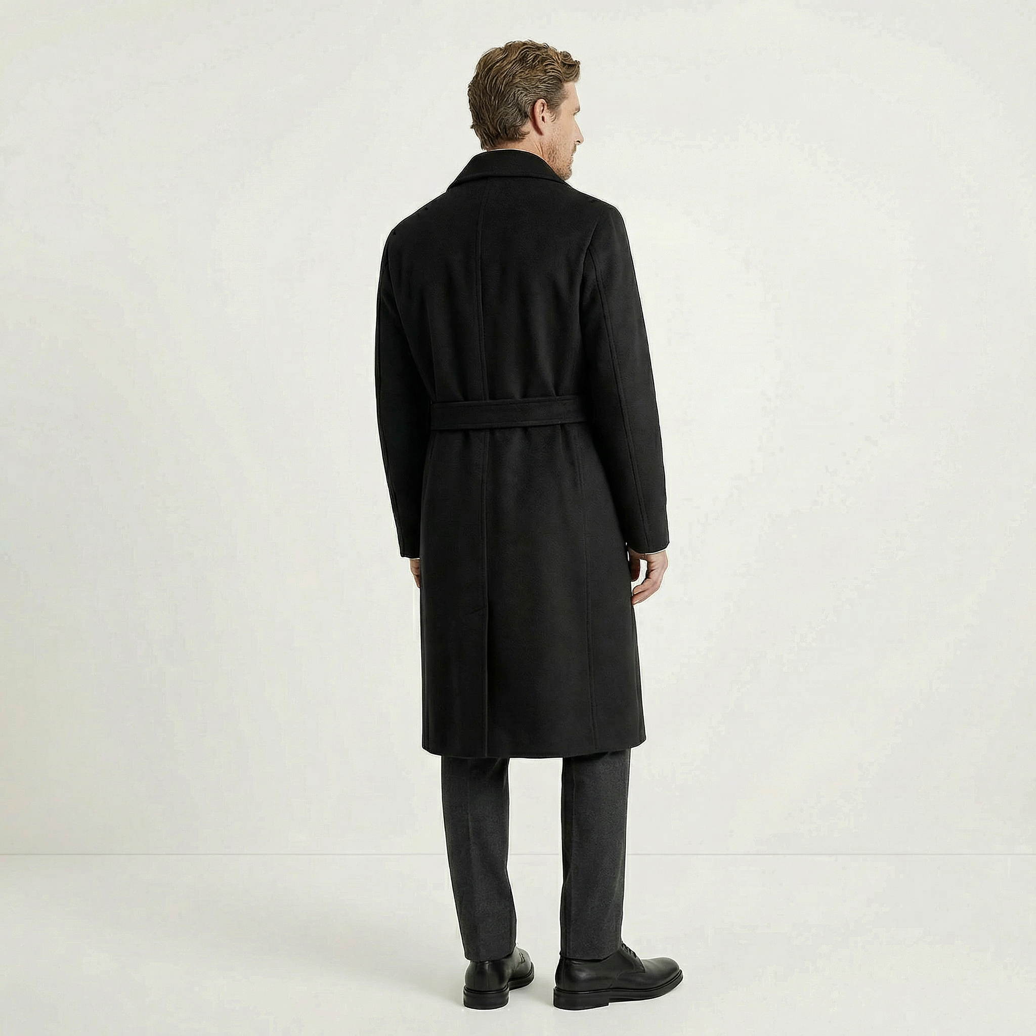 The Savile Black Belted Coat – 100% Italian Cashmere