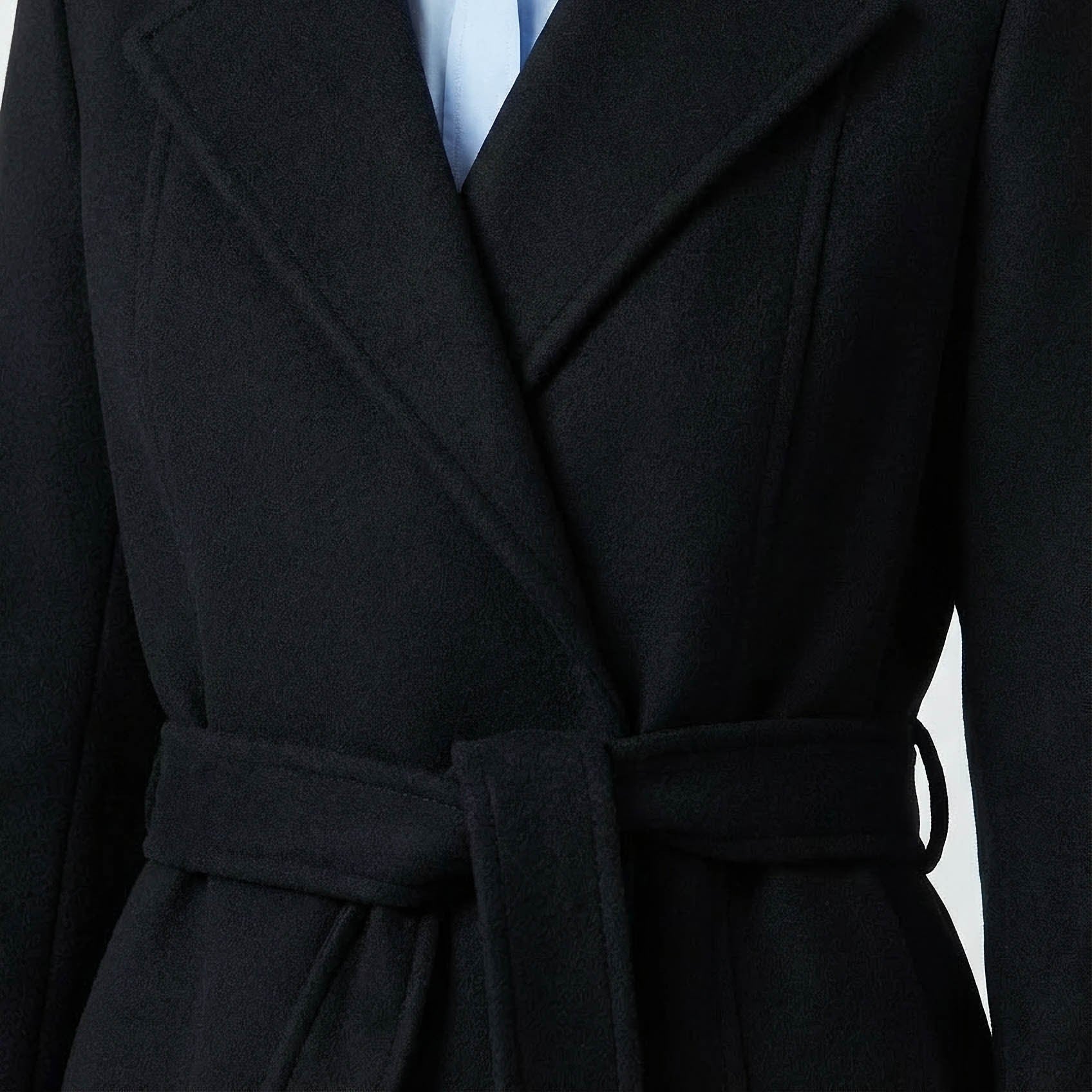 Valoria Wool Blend Coat | Classic Black Belted Outerwear