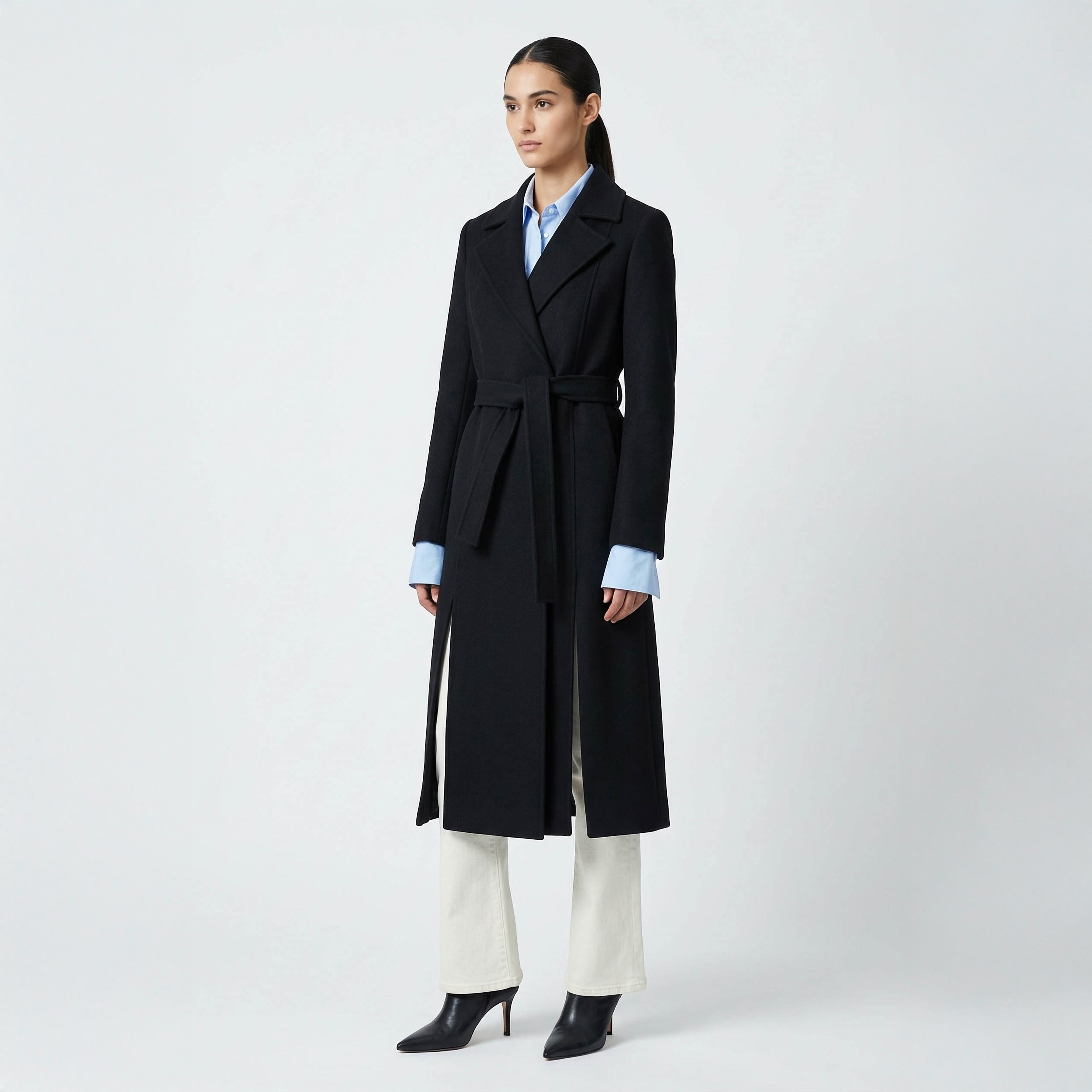Valoria Wool Blend Coat | Classic Black Belted Outerwear