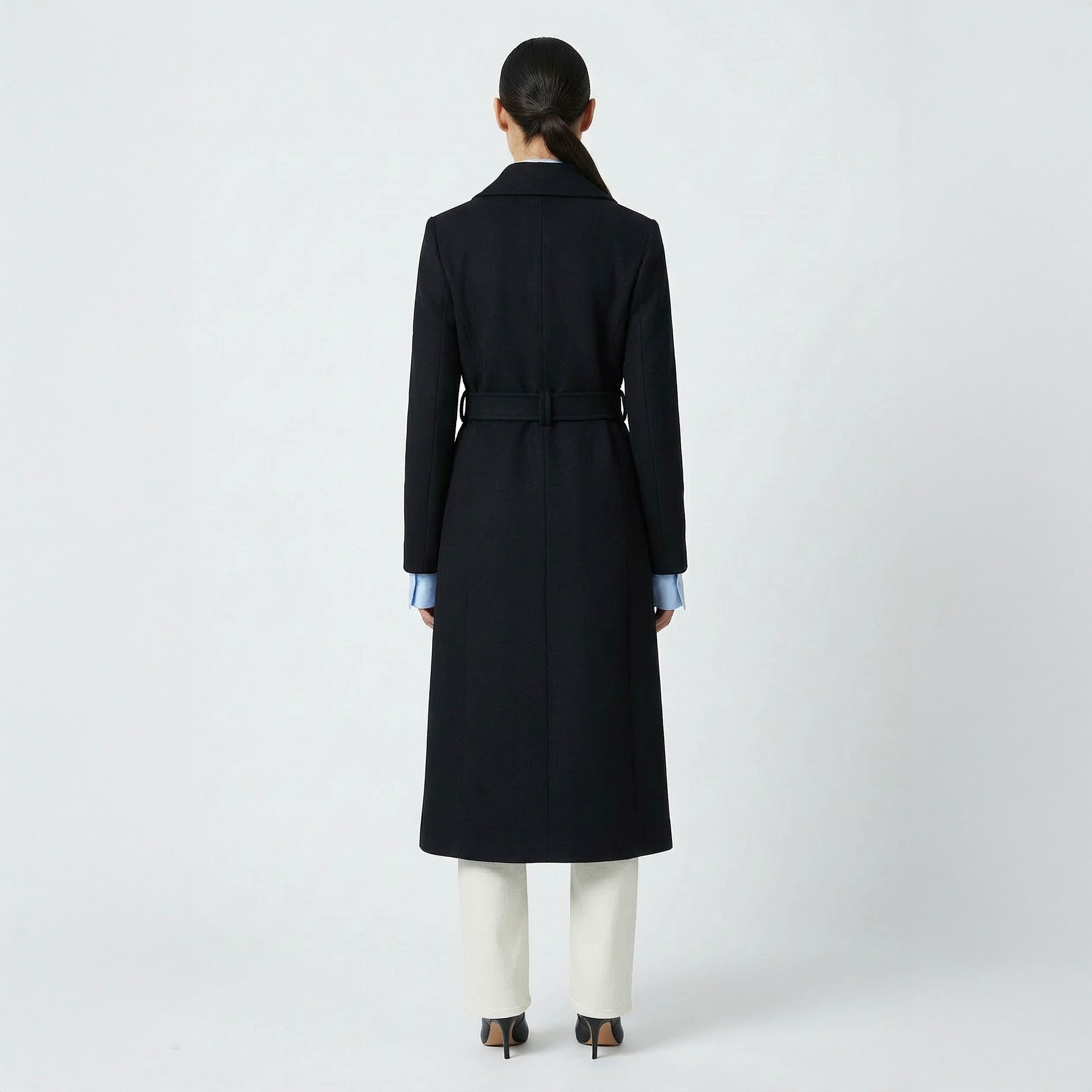 Valoria Wool Blend Coat | Classic Black Belted Outerwear
