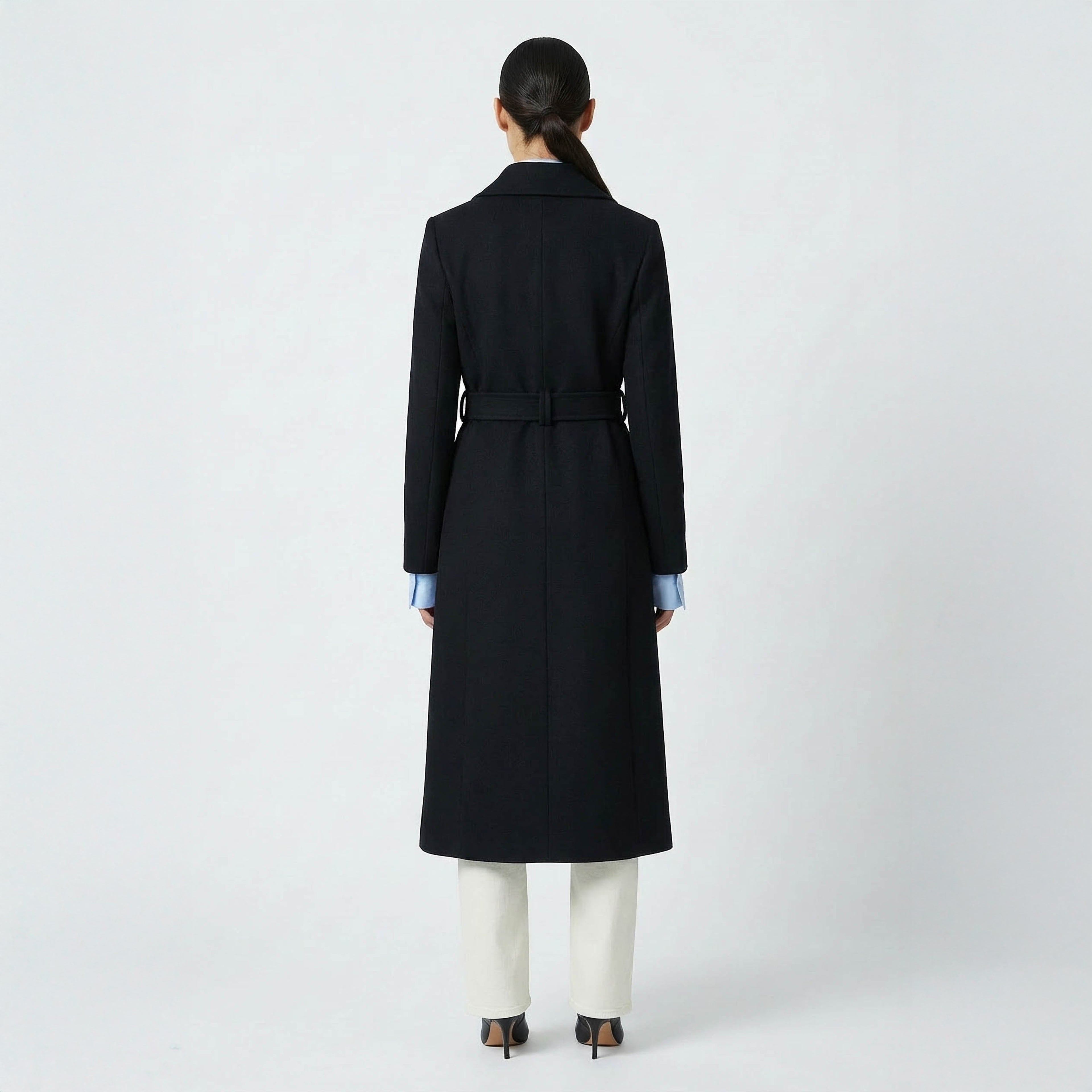 Valoria Wool Blend Coat | Classic Black Belted Outerwear