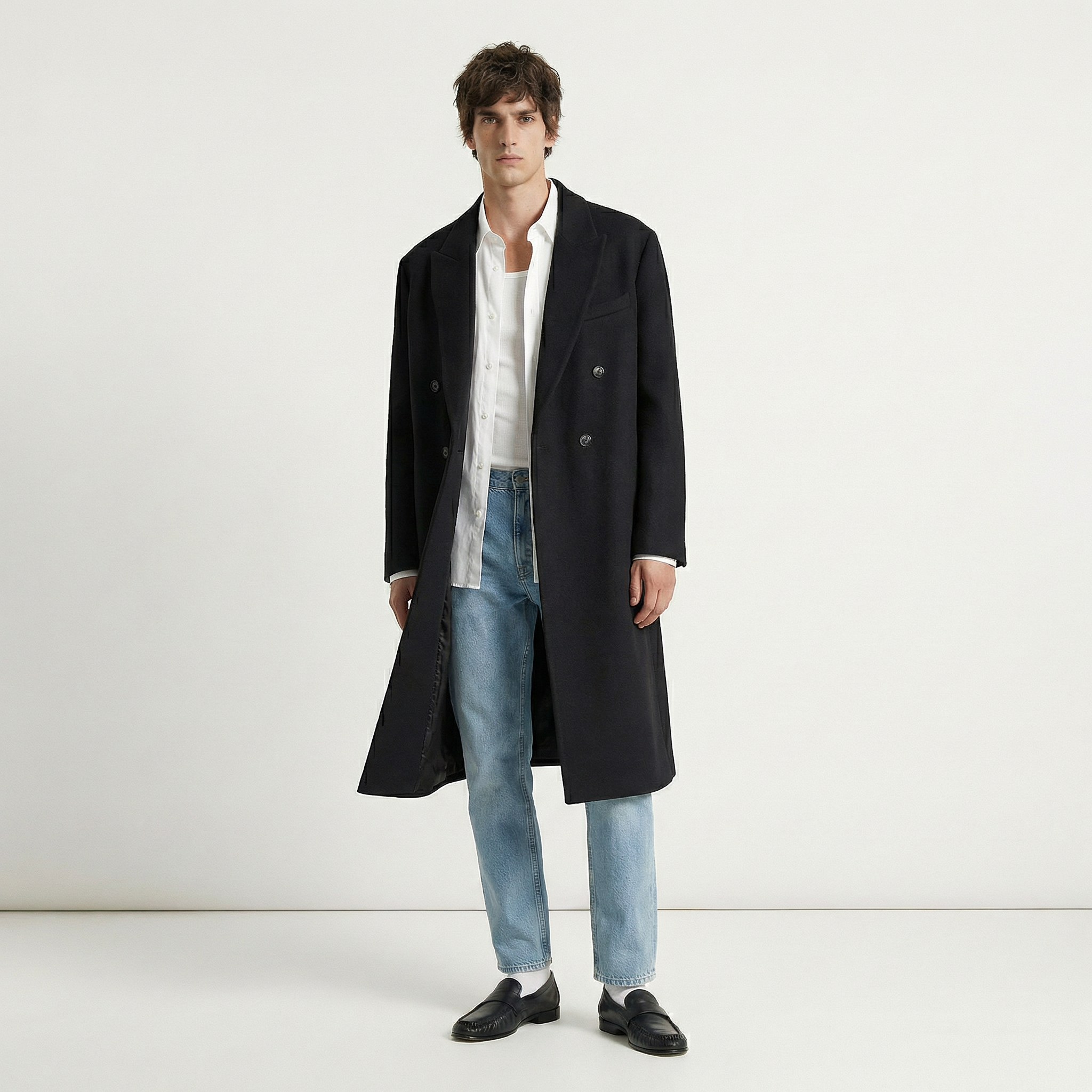 The Visconti | Black 100% Pure Italian Cashmere Double-Breasted Overcoat