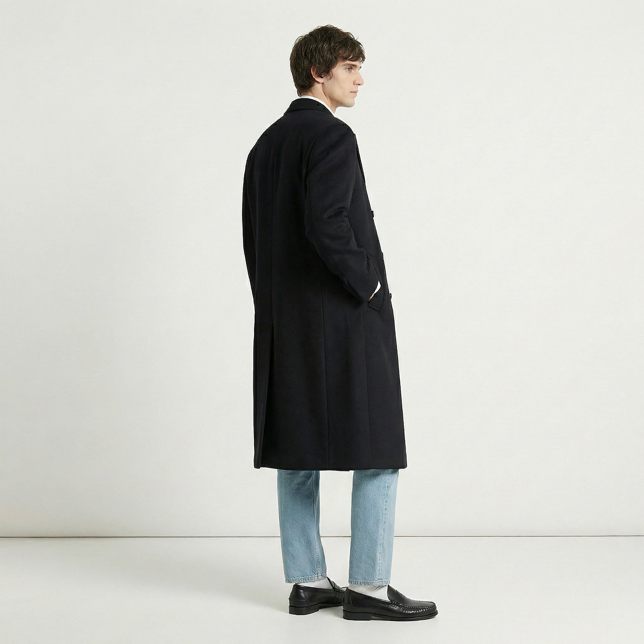 The Visconti | Black 100% Pure Italian Cashmere Double-Breasted Overcoat