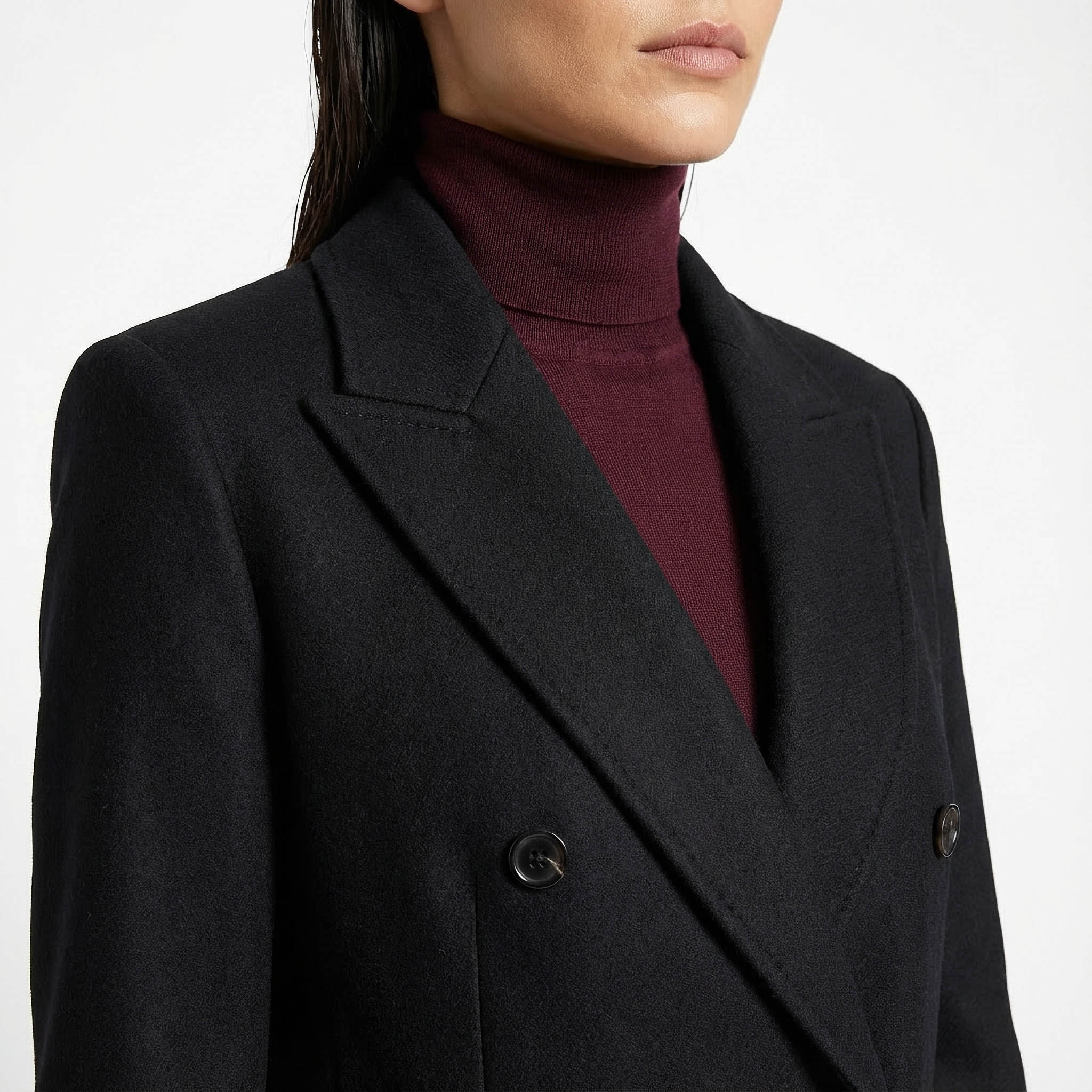 Women's Premium Wool Rich Maxi Coat | Double-Breasted with High Side Slits