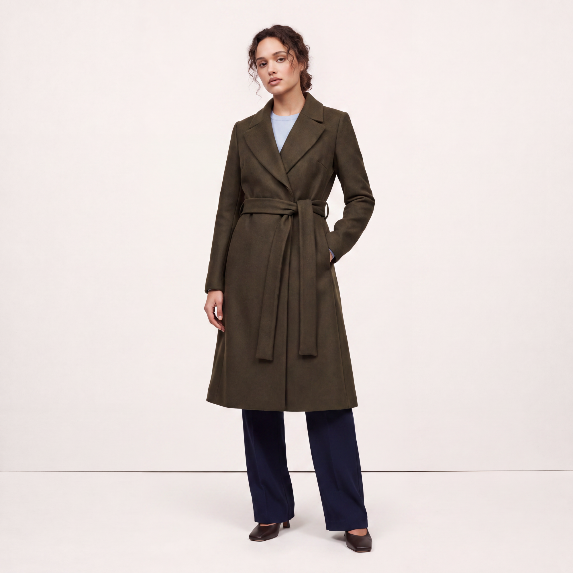 Sutton Wrap Coat Dark Olive - Side
